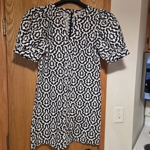 LOFT Black and White Geometric Mini Dress